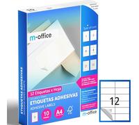 M-office Etiquetas Adhesivas A4 compatible con Label Printer, Pegatinas Blancas Adhesivas para Uso Diario, Papel Adhesivo para Imprimir, Pegatinas para Escribir (12 por hoja, 10h)