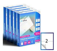 M-office Etiquetas Adhesivas A4 compatible con Label Printer, Pegatinas Blancas Adhesivas para Uso Diario, Papel Adhesivo para Imprimir, Pegatinas para Escribir (2 por hoja, 500h)