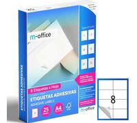 M-office Etiquetas Adhesivas A4 compatible con Label Printer, Pegatinas Blancas Adhesivas para Uso Diario, Papel Adhesivo para Imprimir, Pegatinas para Escribir (8 por hoja, 25h)