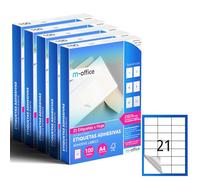 M-office Etiquetas Adhesivas A4 compatible con Label Printer, Pegatinas Blancas Adhesivas para Uso Diario, Papel Adhesivo para Imprimir, Pegatinas para Escribir (21 por hoja, 500h)