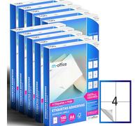 M-office Etiquetas Adhesivas A4 compatible con Label Printer, Pegatinas Blancas Adhesivas para Uso Diario, Papel Adhesivo para Imprimir, Pegatinas para Escribir (4 por hoja, 1000h)