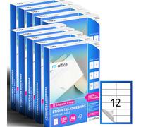M-office Etiquetas Adhesivas A4 compatible con Label Printer, Pegatinas Blancas Adhesivas para Uso Diario, Papel Adhesivo para Imprimir, Pegatinas para Escribir (12 por hoja, 1000h)
