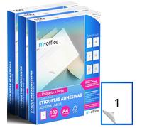 M-office Etiquetas Adhesivas A4 compatible con Label Printer, Pegatinas Blancas Adhesivas para Uso Diario, Papel Adhesivo para Imprimir, Pegatinas para Escribir (1 por hoja, 300h)