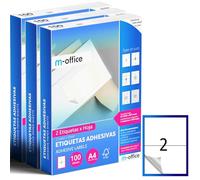 M-office Etiquetas Adhesivas A4 compatible con Label Printer, Pegatinas Blancas Adhesivas para Uso Diario, Papel Adhesivo para Imprimir, Pegatinas para Escribir (2 por hoja, 300h)