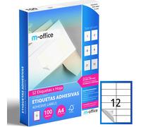 M-office Etiquetas Adhesivas A4 compatible con Label Printer, Pegatinas Blancas Adhesivas para Uso Diario, Papel Adhesivo para Imprimir, Pegatinas para Escribir (12 por hoja, 100h)
