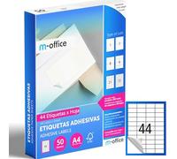 M-office Etiquetas Adhesivas A4 compatible con Label Printer, Pegatinas Blancas Adhesivas para Uso Diario, Papel Adhesivo para Imprimir, Pegatinas para Escribir (44 por hoja, 50h)