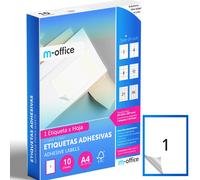 M-office Etiquetas Adhesivas A4 compatible con Label Printer, Pegatinas Blancas Adhesivas para Uso Diario, Papel Adhesivo para Imprimir, Pegatinas para Escribir (1 por hoja, 25h)