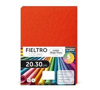 m-office Fieltro para Manualidades, Fieltro de Colores, Suave y Flexible, Material para Costura, Telas Patchwork, Ideal para proyectos DIY, artesanía o decoración, 20x30cm (rojo vivo, 5 uds)