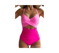 (M,Powder+rose)One piece swimsuit sexy hollow out women's swimsuit backless tight strap bikini