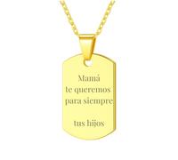 M&R Signature Colgante Personalizado de Acero Inoxidable para Mujer y Niña, Collar con Chapa Grabada Dorada o Plateada, Nombre, Fecha o Mensaje, Regalo Original con Caja Elegante (dorado)