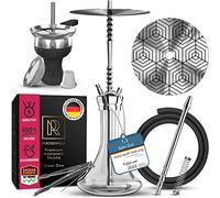M. ROSENFELD Shisha de Acero Inoxidable V2A | Set Completo con Manguera y Cabezal | Hookah Premium con Cámara Cerrada y 1 Conexión (para 2 Mangueras) (Steel One)
