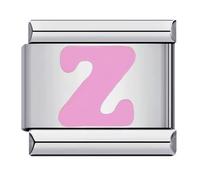 M&S A-Z - Abalorio de eslabones italianos de 9 mm con letra rosa con nombre inicial del alfabeto, compatible con pulsera de nominación, 0, Metal, No es una piedra preciosa