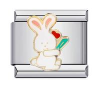 M&S - Abalorio de acero inoxidable con diseño de pata de perro, gato, conejo, ballena, cerdo, cerdo, vacaciones, Londres, Dubai, 9 mm, compatible con pulsera de nominación, 0, Metal, No es una piedra