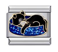 M&S - Abalorio de acero inoxidable con diseño de pata de perro, gato, conejo, ballena, cerdo, cerdo, vacaciones, Londres, oro, 9 mm, eslabones italianos, compatible con pulsera de nominación, 0, Metal