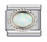 M&S - Abalorio de eslabones italianos de 9 mm, piedra de nacimiento, cumpleaños, aniversario, cristal, plata, oro, 9 mm, compatible con pulsera de nominación, 0, Metal, No es una piedra preciosa