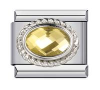 M&S - Abalorio de eslabones italianos de 9 mm, piedra de nacimiento, cumpleaños, aniversario, cristal, plata, oro, 9 mm, compatible con pulsera de nominación, 0, Metal, No es una piedra preciosa