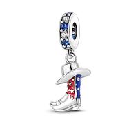 M&S - Abalorio de vaquero con diseño de bota de vaquero, diseño de bandera de Estados Unidos, diseño de rayas, plata de ley 925, compatible con Pandora y pulseras europeas, Metal