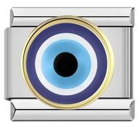 M&S Luck Lucky Evil Eye - Abalorio italiano de 9 mm, diseño de ojo espiritual de Hamsa, protección de Fátima, compatible con pulsera de nominación, Metal, No es una piedra preciosa