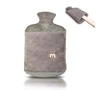 M.S.N Bolsa de agua caliente de 2,0 l con tapa y funda de piel suave, bolsillo canguro, a prueba de fugas, botella de cama con funda suave extraíble, ideal para aliviar el dolor (oso marrón)