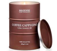 M&SENSE Coffee Cappucina vela perfumada grande en tarro velas de cera de soja 600g 130 horas de larga combustión velas otoñales con aroma a café para los amantes del café