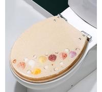 M, serie de océano del asiento del inodoro con efectos 3D conchas y grava reales, asiento de inodoro suave y cercano, tapa y asiento de inodoros tranquilos, bisagras de acero inoxidable, bisagras de