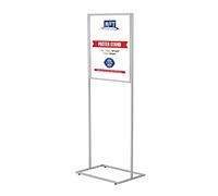 M&T Displays Tablero de información ecológico de metal plateado de 18 x 24 pulgadas, soporte deslizante para carteles, 1 nivel de doble cara, pedestal publicitario con respaldo y cubierta de PET