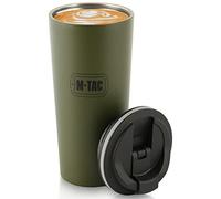 M-Tac Taza de café aislada de viaje - Taza térmica de doble pared de acero inoxidable con tapa abatible 15 oz (oliva)