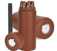 M TIME C CLUB Humidificador cilíndrico marrón de alta calidad con higrómetro y forro de madera de cedro, humidificador portátil de cuero sellado para puros de viaje y uso doméstico, día del padre