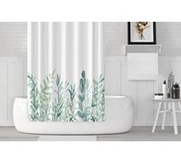 M&W DAS DESIGN Cortina de ducha con diseño de hojas verdes, flores, plantas, baño, cortina textil con efecto antimoho, lavable, incluye 8 anillos en C con peso inferior, 120 x 200 cm (ancho x alto)
