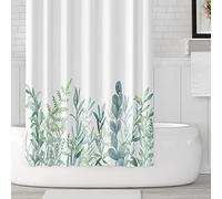 M&W DAS DESIGN Cortina de ducha con diseño de hojas verdes, flores, plantas, baño, cortina textil con efecto antimoho, lavable, incluye 8 anillos en C con peso inferior, 120 x 180 cm (ancho x alto)