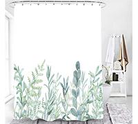 M&W DAS DESIGN Cortina de ducha con diseño de hojas verdes, flores, plantas, baño, cortina textil con efecto antimoho, lavable, incluye 12 anillos en C, peso inferior 180 x 200 cm (ancho x alto)