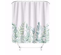 M&W DAS DESIGN Cortina de ducha con diseño de hojas verdes, flores, plantas, baño, cortina textil con efecto antimoho, lavable, incluye 12 anillos en C con peso inferior 180 x 180 cm (ancho x alto)