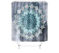 M&W DAS DESIGN Cortina de ducha con diseño de mandala, círculos grises, plantas, baño, textil, flores, cortina resistente al moho, hojas de flora oriental, incluye 12 anillos en C, peso inferior