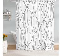 M&W DAS DESIGN Cortina de ducha de tela de poliéster, con líneas, antimoho, impermeable, incluye 12 anillas en C, dobladillo con peso, minimalista liso, resistente al color, 180 x 200 cm