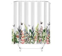 M&W DAS DESIGN Cortina de ducha multicolor con flores y mariposas para cuarto de baño con efecto antimoho y plantas lavable incluye 12 anillas en forma de C peso inferior 200 x 220 cm (ancho x alto)