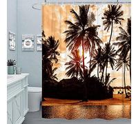 M&W DAS DESIGN Cortina de ducha palmera costa textil cortina resistente al moho relax isla océano cielo tropical atardecer playa colorido incl. 12 anillos C peso abajo