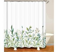 M&W DAS DESIGN Cortina de Ducha Verde Plantas Cuarto de baño Textil Beige Flores Lavable Hojas Cortina Cortina Cortina Anti-Moho Ducha bañera Incluye 12 Anillos C Peso Inferior 180x200cm