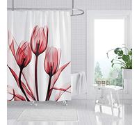 M&W DasDesign Cortina de ducha rosa tulipanes flores plantas baño tela cortina antimoho efecto hojas lavable ducha curtain bañera incluye 12 anillos C peso inferior 180 x 200 cm (ancho x alto)