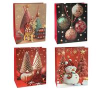 M&W DasDesign - Juego de 12 bolsas de regalo de Navidad grandes con 4 diseños festivos (3 de cada diseño), incluye elementos 3D, ideales para regalos de Navidad, resistentes y reutilizables