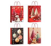M&W DasDesign - Juego de 12 bolsas de regalo de Navidad grandes con 4 diseños festivos (3 de cada diseño), incluye elementos 3D, ideales para regalos de Navidad, resistentes y reutilizables