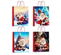 M&W DasDesign - Juego de 12 bolsas de regalo navideñas 3D con 4 alegres diseños de Santa Claus (3 por diseño), con cabeza de Santa en 3D para un efecto vivo, ideal para regalos de Navidad 24 x 18 x