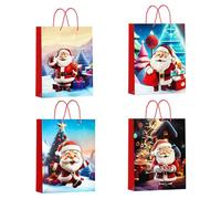 M&W DasDesign - Juego de 12 bolsas de regalo navideñas 3D con 4 alegres diseños de Santa Claus (3 por diseño), con cabeza de Santa en 3D para un efecto vivo, ideal para regalos de Navidad 32 x 26 x 10
