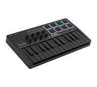 M-WAVE driver de teclado MIDI USB de 25 teclas con 8 almohadillas para orejas de batería retroiluminadas, Bluetooth semipesado, teclado dinámico profesional, 8 perillas y producción de música,