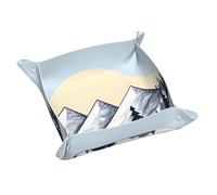 M White Snowy Mountains - Bandeja de almacenamiento de piel de PVC de doble cara para llaves, joyas, escritorio y tocador con cierre a presión