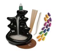 M.Y.L. Quemador de Incienso de reflujo en Cascada ICerámica Hecho a Mano.Kit de 20 Conos Incienso+25 Varillas de Incienso.Porta Incienso para decoración del hogar y meditación.Adorno x aromaterapia