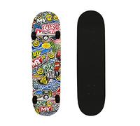 M.Y X-Skate 'Stickers' Complete Skateboard 31" Double Kick Beginner Skateboard for Kids Teenagers & Adults 7 Ply Maple Deck ABEC 7 Bearings for Tricks and Skateparks