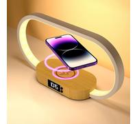 m zimoon Lámpara Led De Mesita De Noche Con Cargador Inalambrico, Lámpara De Dormitorio Con Reloj, Táctil Regulable, Decoración De Madera, Atenuación Continua y 3 Modos Temperaturas De Color