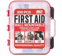 M2 BASICS Kit profesional de primeros auxilios de emergencia de 350 piezas | Suministros médicos para negocios y hogar | Estuche duro, doble capa, montado en la pared | Oficina, coche, escuela