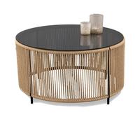 M2 Kollektion Simon 2 Mesa de café, Metal Vidrio, Acacia, H=40cm D=75cm