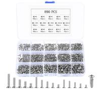 M2 M2.6 M3 Tornillos Autorroscantes, 890 Pcs Tornillos para Madera, Tornillos Autoperforantes de Cabeza Plana Cruzada, Tornillos de Cabeza Avellanados en Cruz para Muebles, Tornillos Roscachapas